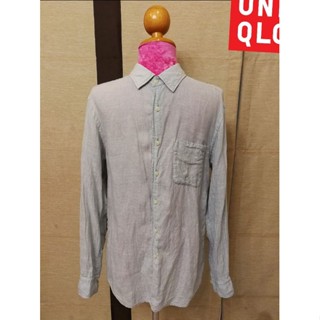 UNIQLO Brand_2nd hand เสื้อเชิ้ตแขนยาวผ้าลินิน (Linen)100%/ Size​ M​/ แท้มือสองกระสอบนำเข้า​