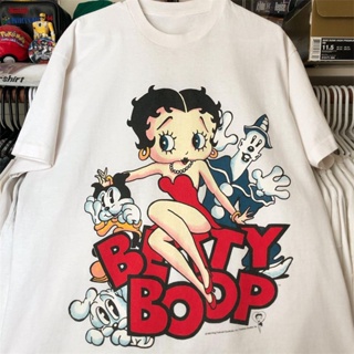 เสื้อยืดแขนสั้น ผ้าฝ้าย พิมพ์ลายการ์ตูนอนิเมะ Betty boop Miss Betty สไตล์ยุโรป และอเมริกา แฟชั่นสําหรับผู้ชาย และผู้หญิง