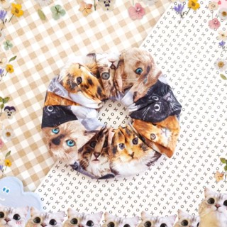 🐈‍⬛🐈🐾 ยางมัดผม Scrunchies ลายแมว เหมียวรวมตัว ผ้าญี่ปุ่น ไม่ซ้ำใคร🌼