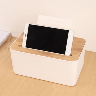 Rainbow กล่องใส่กระดาษทิชชู่มีที่วางโทรศัพท์ ช่องอเนกประสงค์ Wood Tissue Box