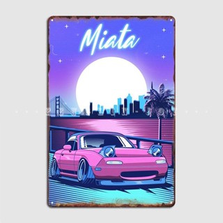 ป้ายโลหะดีบุก ลาย Miata Mx5 Jdm Synthwave สําหรับตกแต่งบ้าน ห้องนั่งเล่น