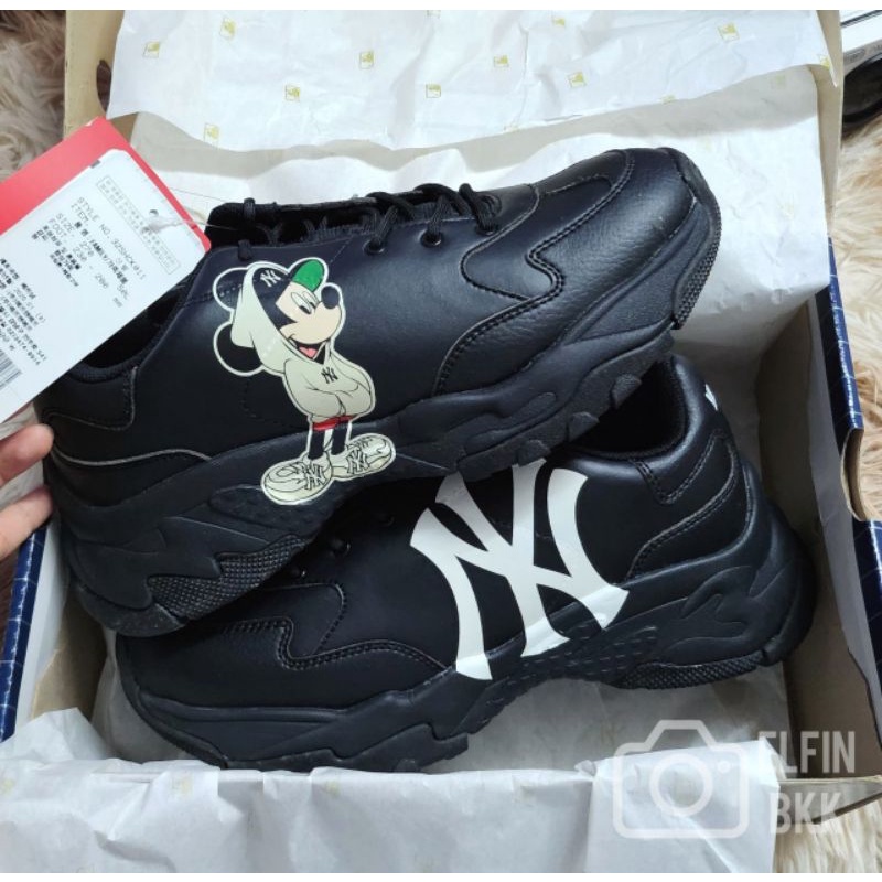 Sale 🔥🔥 แท้ 💯 MLB BigBall Chunky NY/ Boston/ Disney Mickey รองเท้าผ้าใบ รองเท้าเสริมส้น สีขาว/สีครีม/สีดำ