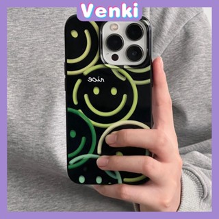 VENKI - เคสไอโฟน11 iPhone 14 Pro Max เคสโทรศัพท์ Soft TPU Candy Case สีเขียวยิ้มและหัวใจสีดำเงาฝาหลังป้องกันกล้องกันกระแทกสำหรับ iPhone 13 12 11 Pro Max 7 8 Plus X XR