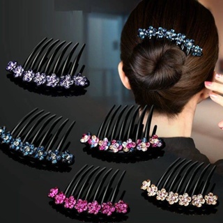 【AG】Non-slip 7 Teeth Hair Comb Fine Workmanship Rhinestone Flower Decor Wedding Hair Stick Hair Accessories