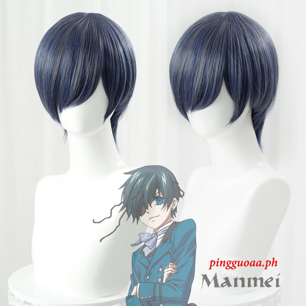 【Manmei】Black Butler Ciel Phantomhive Cosplay Wig Grey Blue Heat Resistant Synthetic Wigs