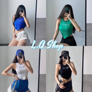 L.A Shop พร้อมส่ง เสื้อกล้ามไหมพรม ปลายเสื้อวี ดีเทลปักตัวอักษร ผ้าร่องใส่สบาย "01033"