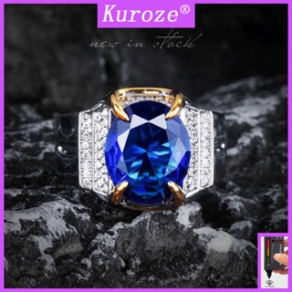 Kuroze Pt950 แหวนไพลิน ประดับเพชร สีฟ้า หรูหรา สําหรับผู้ชาย