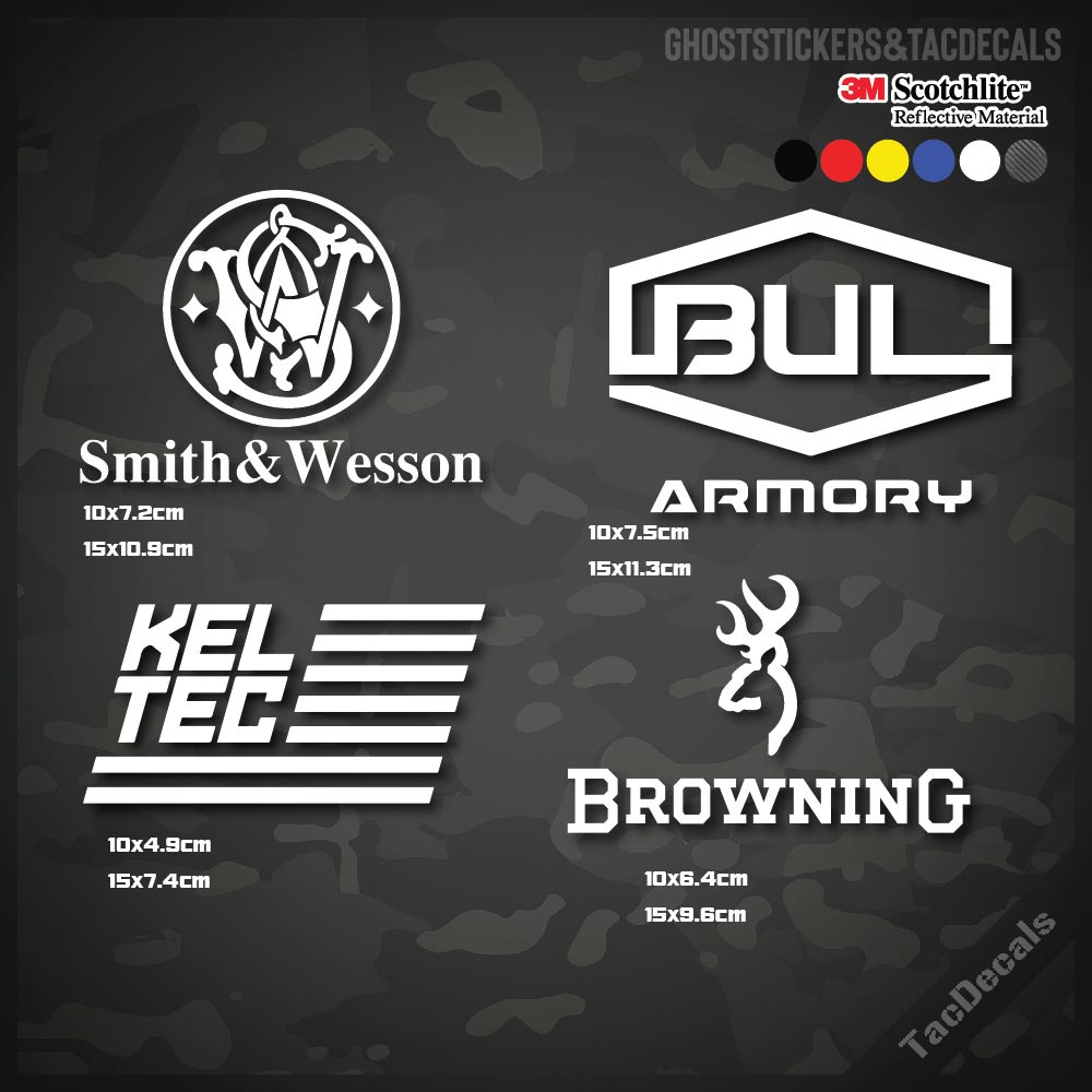 ชุด2 สติกเกอร์ปืน S&W Smith&Wesson/Bul Armory/Kel-Tec/Browning สติกเกอร์Tactical ติดรถยนต์ กล่องปืน  มอเตอร์ไซค์