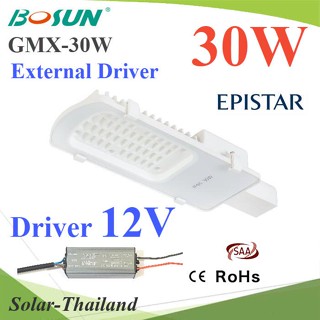 30W LED โคมไฟถนน แบบอลูมิเนียมโปรไฟล์ แสงสีขาว 6500K ใช้ Driver ต่อภายนอกโคม 12V รุ่น Bosun-GMX-30W-12V