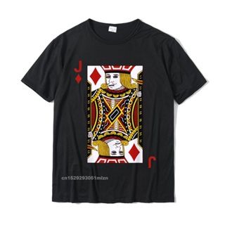 เสื้อยืดผ้าฝ้าย เสื้อยืดลําลอง ผ้าฝ้าย แขนสั้น พิมพ์ลาย Jack Of Diamond Blackjack Cards Poker 21 J สําหรับผู้ชาย_07