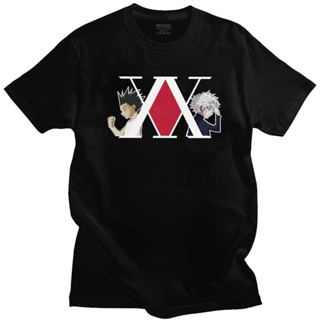 เสื้อยืดย้อนยุคเสื้อยืดแขนสั้น คอกลม ผ้าฝ้าย พิมพ์ลาย Hunter X Hunter Killua Zoldyck and Gon Freecss สําหรับผู้ชาย_02