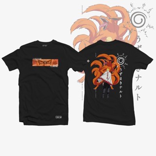 เสื้ออนิเมะ - นารูโตะ - Kurama ผู้ชายขนาดใหญ่พิเศษ (S-5XL) เสื้อยืดผ้าฝ้ายสีดำพิมพ์ลาย lucky