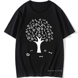 เสื้อยืดสีขาวเสื้อยืดลําลอง ผ้าฝ้าย แขนสั้น คอกลม พิมพ์ลาย Binary Tree สไตล์ฮาราจูกุ สําหรับผู้ชายS-4XL