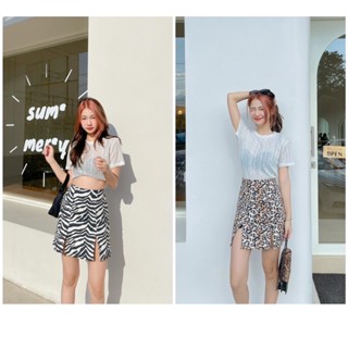 Cargo mini skirt กระโปรงมินิสั้นแต่งผ่าหน้าลายเสือ ลายม้าลาย matching กับ กล้าม เสื้อยืด เสื้อเชิ๊ต สักตัวคือสวย ใส่ชิลๆ