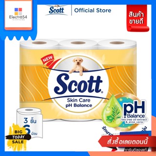 Scott สก๊อตต์ สกินแคร์ รักษาสมดุลค่า pH กระดาษชำระ หนา 3ชั้น 6 ม้วน  SCOTT SKIN CARE  pH Balance Tissue  3 ply 6 Rolls S