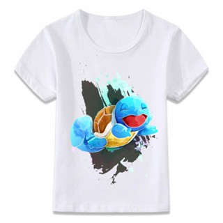 Kids Clothes T Shirt Bulbasaur Charmander Pikachu Squirtle Splatter Art Pokemon Starter T-shirt for Boys and Girls _07