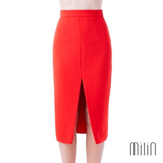 [MILIN] Silicon Skirt Front slit Midi straight skirt กระโปรงยาวครึ่งขาผ่าหน้า