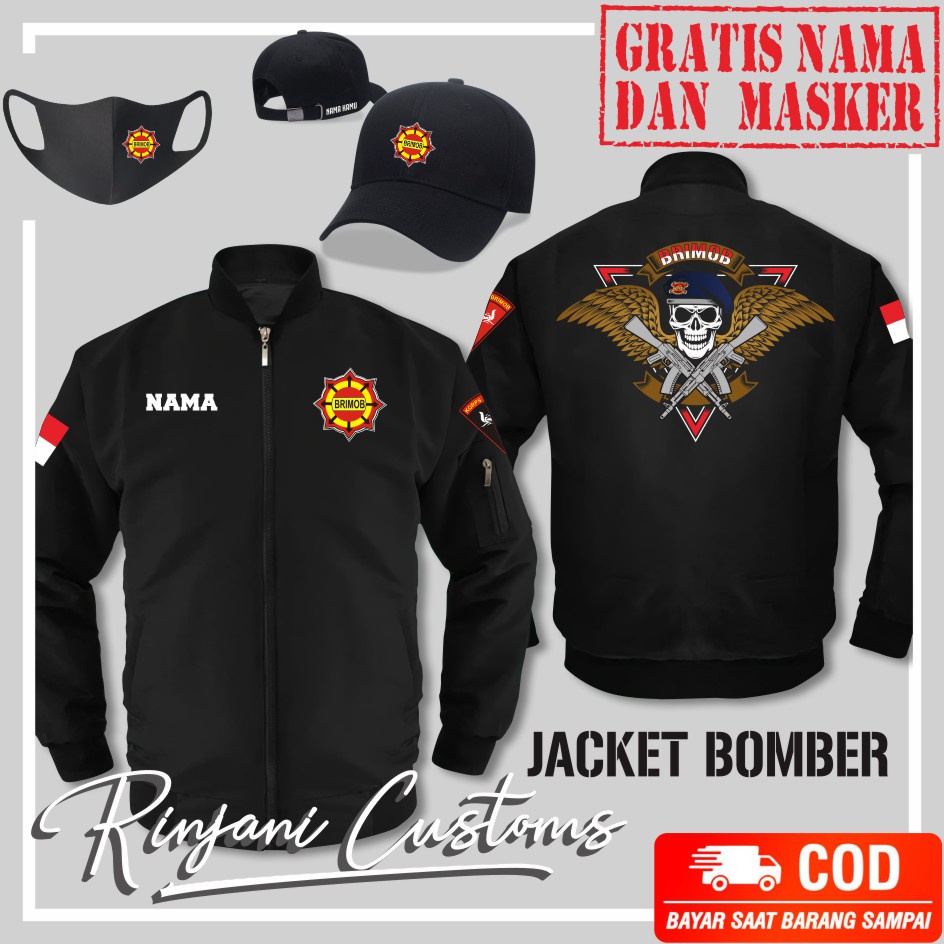 BRIMOB SKULL WATERPROOF BOMBER JACKET FREE NAME AND MASK - POLICE BOMBER - BRIMOB INDONESIA BOMBER