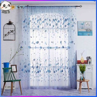 ❉ดีที่สุด❉ผ้าม่าน ผ้าเดรป พิมพ์ลายดอกไม้ ระบายอากาศ สําหรับตกแต่งบ้าน (สีฟ้า)