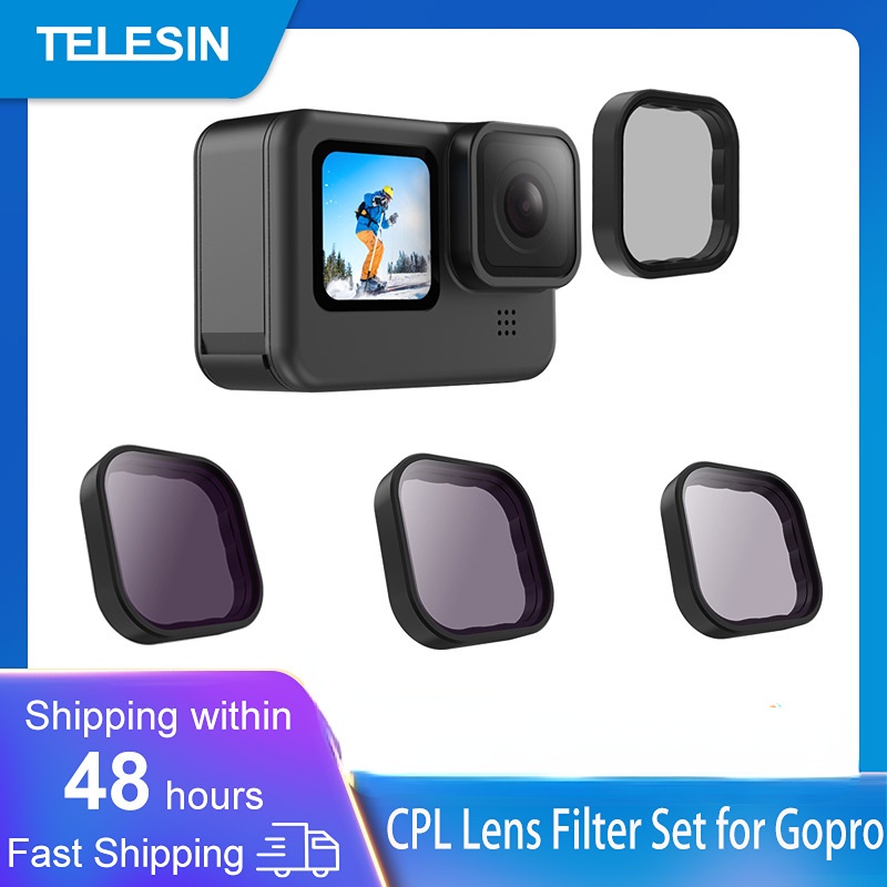 TELESIN 4 แพ็ค ND8 ND16 ND32 CPL ชุดกรองเลนส์สําหรับ Gopro Hero 10 9 สีดําอุปกรณ์เสริมสําหรับกล้อง ND CPL กรอบโลหะผสมเลนส์