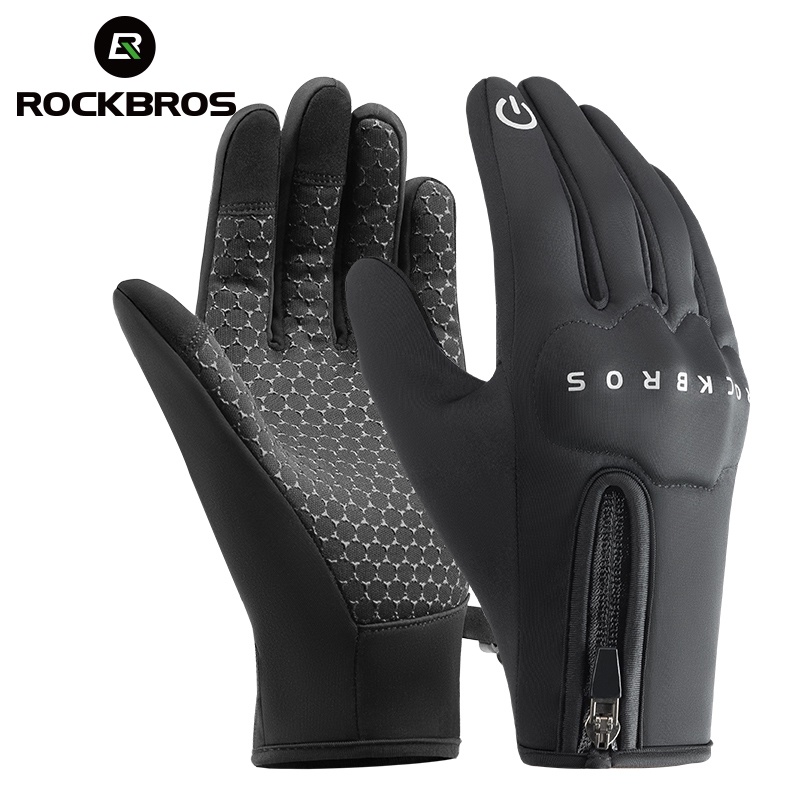 【TH Delivery】ROCKBROS ถุงมือยาว ผ้าฟลีซ ฉนวนกันความร้อน กันตก สําหรับขี่รถจักรยานยนต์ ออฟโร้ด ฤดูใบไม้ผลิ และฤดูใบไม้ร่วง