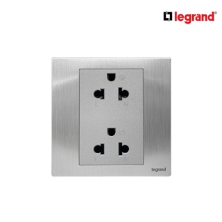 Legrand เต้ารับคู่มีกราวด์ สีอลูมิเนียม 1G EURO-US 16A 2x2P+Earth Socket | มาเรียเซนต์ | Mallia Senses|281104BAlBTiSmart