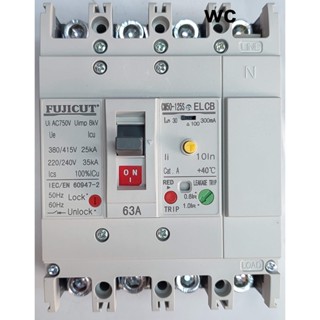 เบรกเกอร์กันดูด 3เฟส 3P 4W 100A ยี่ห้อ FUJICUT RCBO Earth Leakage Circuit Breaker 380V