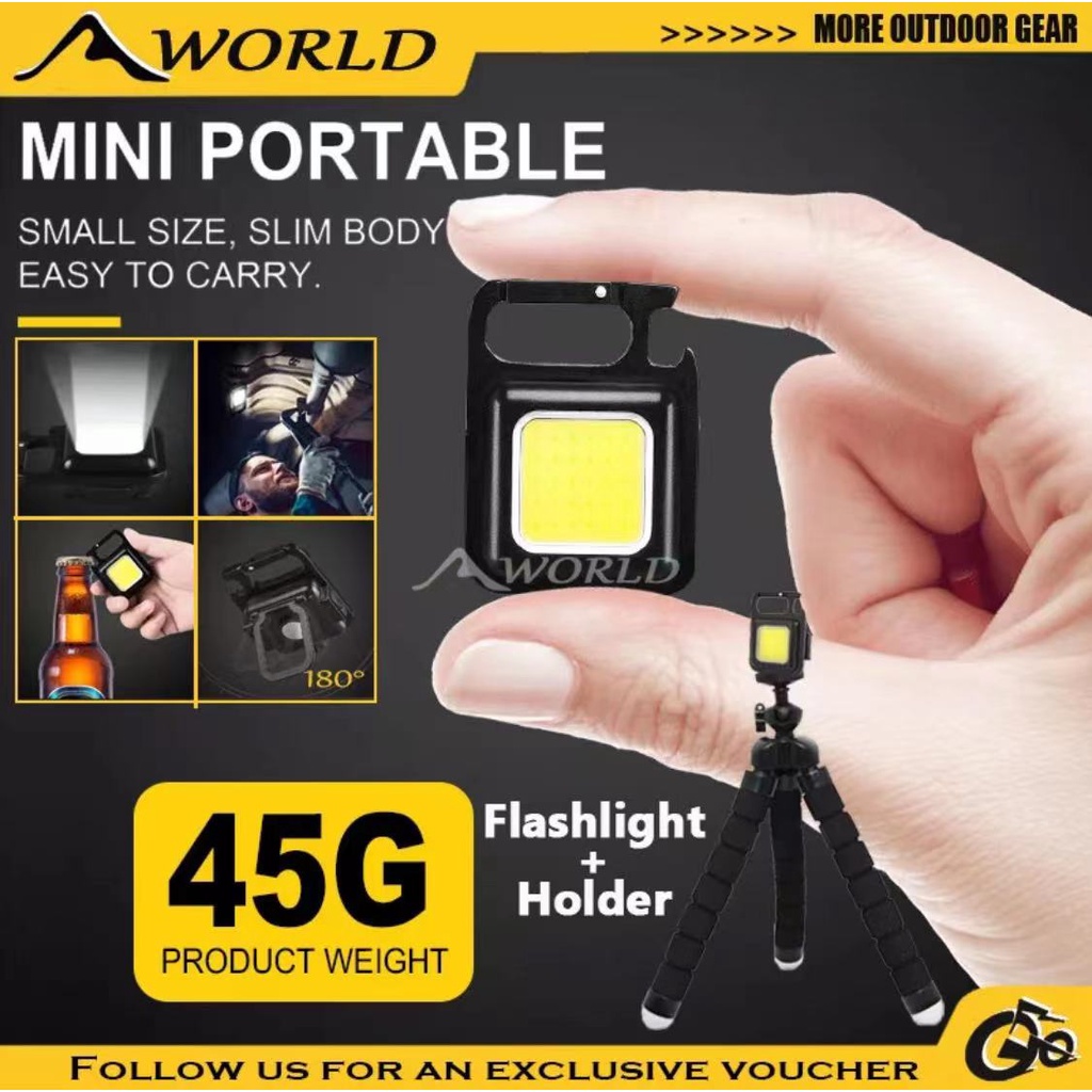 RXC ไฟ LED ขนาดเล็กพกพาได้สำหรับตั้งแคมป์กลางแจ้งโคมไฟอเนกประสงค์สำหรับเปิดขวดพวงกุญแจโคมไฟ COB ไฟฉา