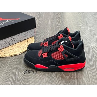 Dzrg Air Jordan 4 Bred Thunder รองเท้ากีฬา รองเท้าวิ่ง สีดํา สีแดง CT8527-016