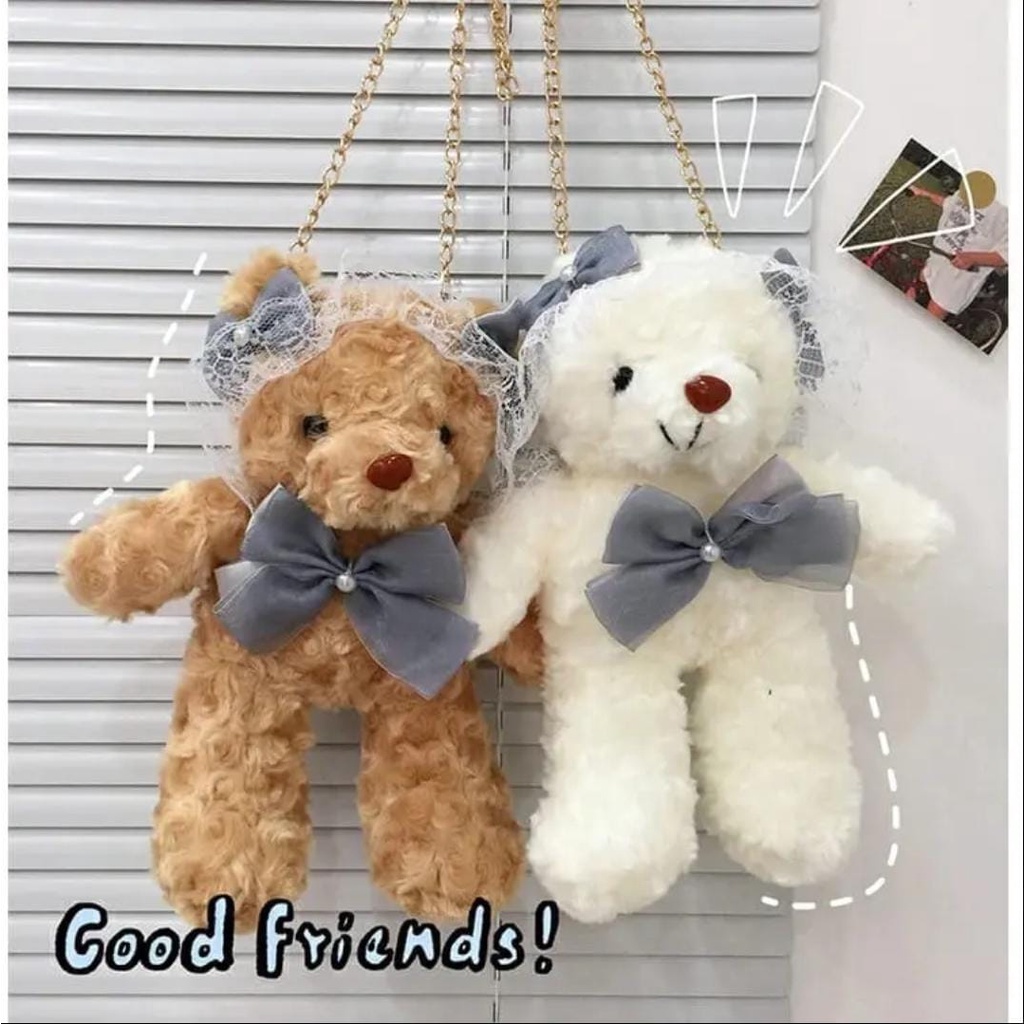 Bear Sling Bag Teddy Bear Fur Slingbag Women Teddy Bear Korean Cute Strap Chain