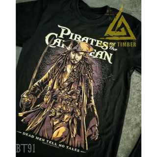 BT 91 Jack Sparrow Pirates of the Caribbean เสื้อยืด สีดำ BT Black Timber T-Shirt ผ้าคอตตอน สกรีนลายแน่น S M L XL XXL