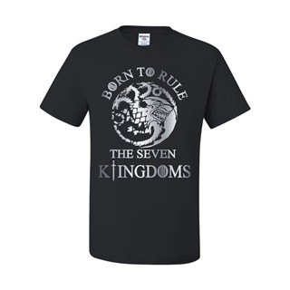 เสื้อยืดโอเวอร์ไซส์เสื้อยืด ผ้าฝ้าย 100% พิมพ์ลาย Jon Snow Born to Rule Game of Thrones โอเวอร์ไซซ์ สีดํา สําหรับผู_07