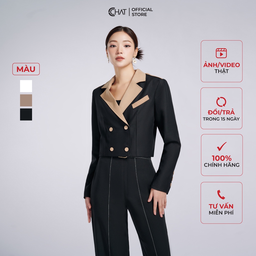 เบลเซอร์ผู้หญิง CCHAT คอเต่าสั้นไหล่คุณภาพสูง Tulle 62EHS8001ST