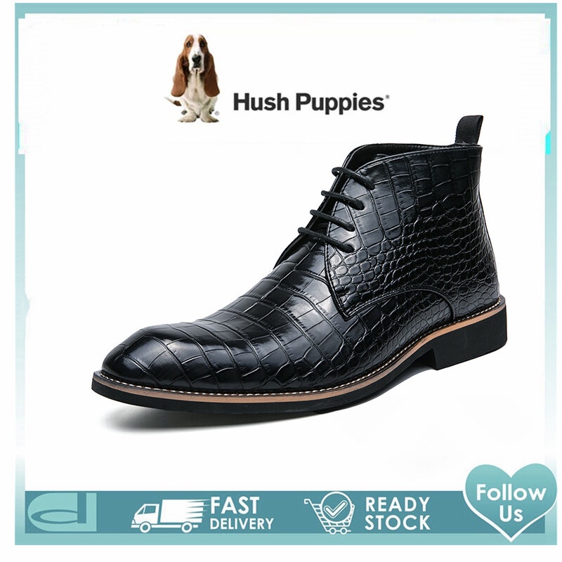 Hush ลูกสุนัขรองเท้าผู้ชาย Hush Puppies ผู้ชายรองเท้า High Cut รองเท้าหนังรองเท้าสําหรับชายรองเท้า M