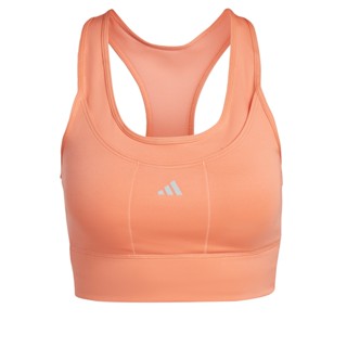 adidas เทรนนิง บราซัพพอร์ตระดับปานกลางแบบมีกระเป๋าสำหรับสวมวิ่ง ผู้หญิง สีส้ม IC8005