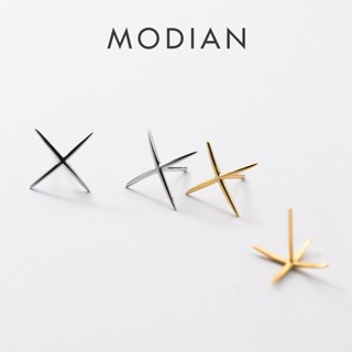 Modian ใหม่ ต่างหูสตั๊ด เงินแท้ 925 100% รูปตัว X สีทอง เรียบง่าย แฟชั่น สําหรับผู้หญิง ออกเดท ปาร์ตี้ เครื่องประดับ