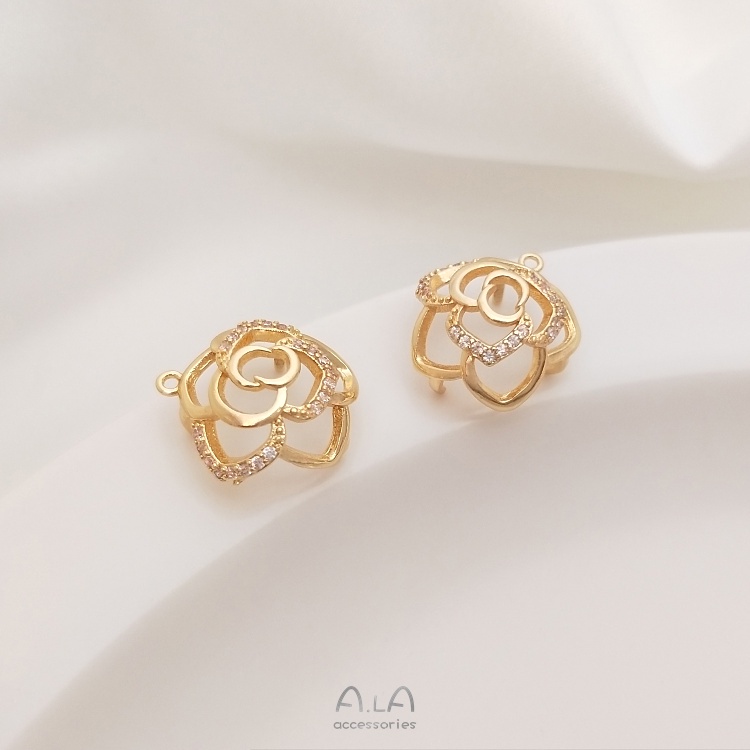❤️เครื่องประดับ DIY❤️จี้คริสตัล ไข่มุก ชุบทอง 14k รูปดอกกุหลาบ ฝังเพทาย ทรงกลม แฮนด์เมด DIY[ฝาลูกปัด/สร้อยข้อมือ/สร้อยคอ/ต่างหู/กําไลข้อมือ]