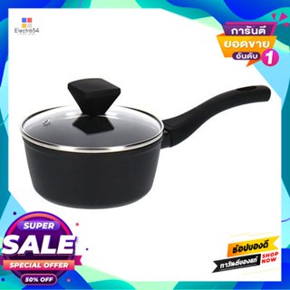 Pot หม้อด้ามนอนสติ๊ก พร้อมฝาแก้ว Kassa Home รุ่น Me-0015 ขนาด 16 ซม. สีดำnonstick Pot With Glass Lid  Home Me-0015 Size