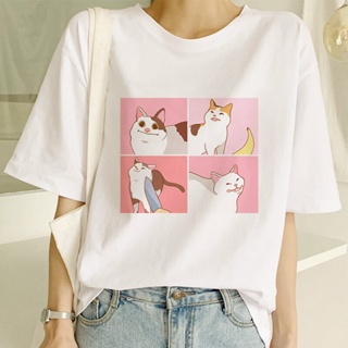 Cute Cat Cartoon Designs Printed Oversized White T-shirt for Men/Women Apparel Clothes_07