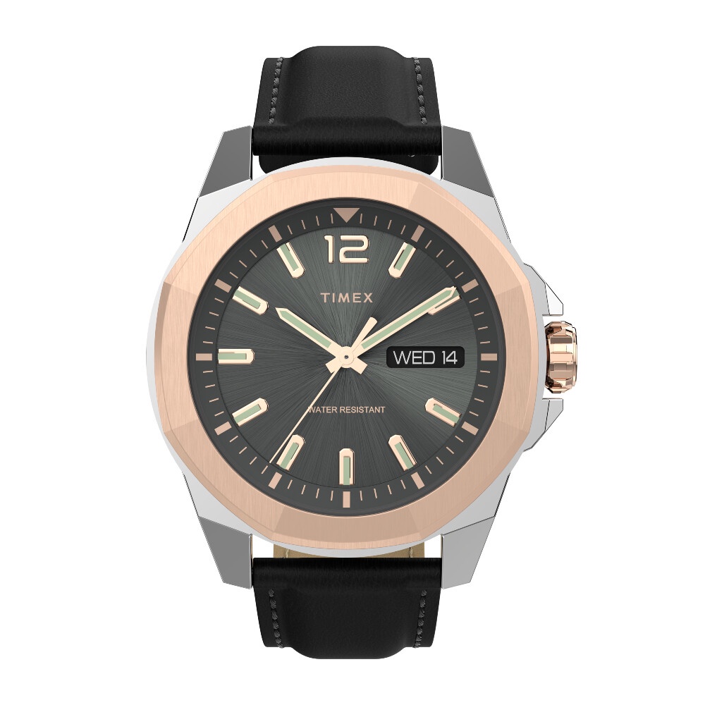 Timex TW2V43000 TREND ESSEX นาฬิกาข้อมือผู้ชาย สายหนังสีดำ Two-Tone หน้าปัด 44 มม.