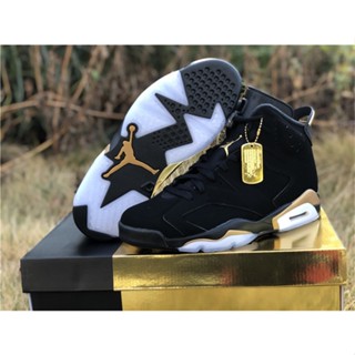 Air Jordan 6 DMP รองเท้ากีฬา รองเท้าบาสเก็ตบอล สีดํา โลหะ สีทอง