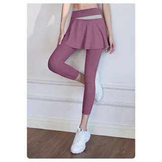 (YOGA-048) กางเกงกระโปรงออกกำลังกาย กางเกงโยคะฟิต เอวสูงเก็บหน้าทอง ผ้าใส่สบาย (ไม่มีกระเป๋า)