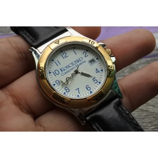 นาฬิกา Vintage มือสองญี่ปุ่น KOSCIUSKO HOSPITAL ระบบ QUARTZ ผู้ชาย ทรงกลม กรอบทอง หน้าขาว หน้าปัด 38mm