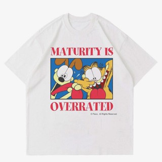 เสื้อยืด | ขนาดใหญ่ | เสื้อเชิ้ต ลายแมว MATURITY IS OVERRATED สไตล์วินเทจ | เสื้อยืดคาร์บอน Garfield | เสื้อยืด พิมพ์ลาย