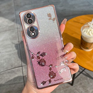 เคสโทรศัพท์มือถือแบบใส ประดับพลอยเทียม ลายดอกไม้ สําหรับ honor 70 X9 50 X8 X6 X9a X8a X7a magic4 Pro magic5Pro