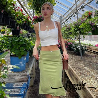 Hannie-Women Summer Lettuce Trim Side Slit Skirt with Bow