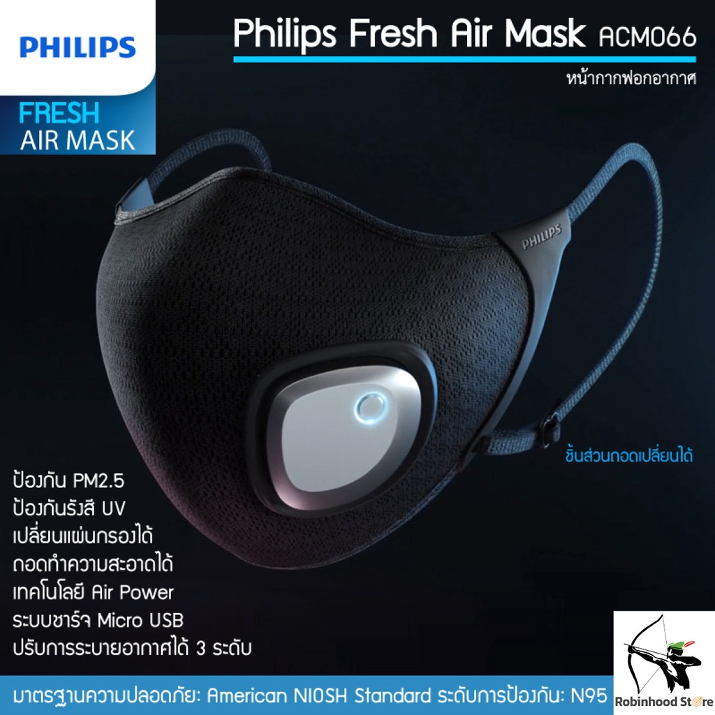 Philips Fresh Air Mask สินค้าพร้อมส่ง (หน้ากากไฟฟ้า) รุ่น ACM066 หน้ากากอนามัย