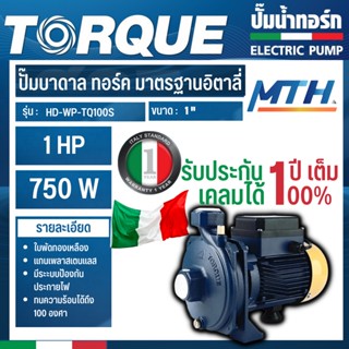 TORQUE ปั๊มหอยโข่ง รุ่น HD-WP-TQ100S กำลัง 1 แรงม้า / 750 วัตต์  การรับประกันเป็นไปตามเงื่อนไขของบริษัท