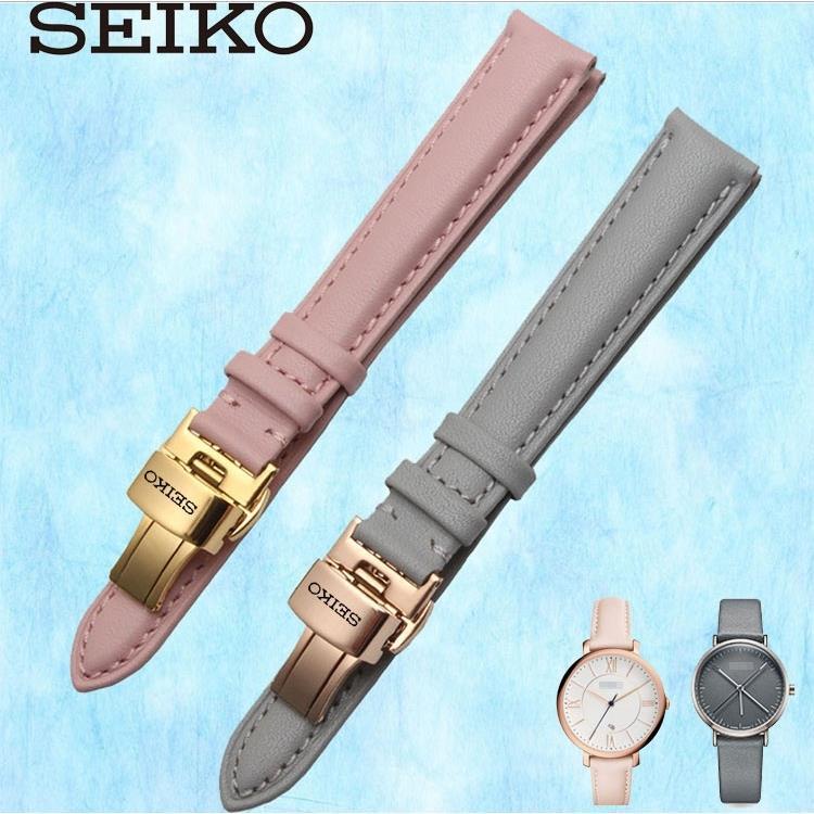 นาฬิกาข้อมือ SEIKO SEIKO สายหนังวัวแท้ พร้อมหัวเข็มขัดผีเสื้อ สีชมพู สีเทา สําหรับผู้หญิง 14 16 18 มม.