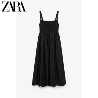 Zara ชุดเดรส ปักลายฉลุ สีดํา แฟชั่นฤดูร้อน สําหรับผู้หญิง 7521305 800